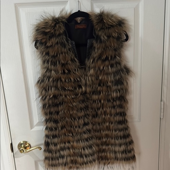 Women's rabbit Fur and leather Vest in Brown and Black Victoria stass small - Picture 1 of 4